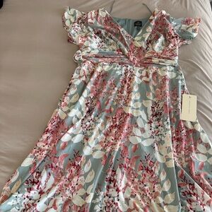 Adrianna Papell Floral Dress in Pink and Blue